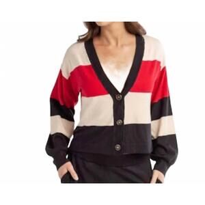 NEW RED HAUTE stripped sweater cardigan in red